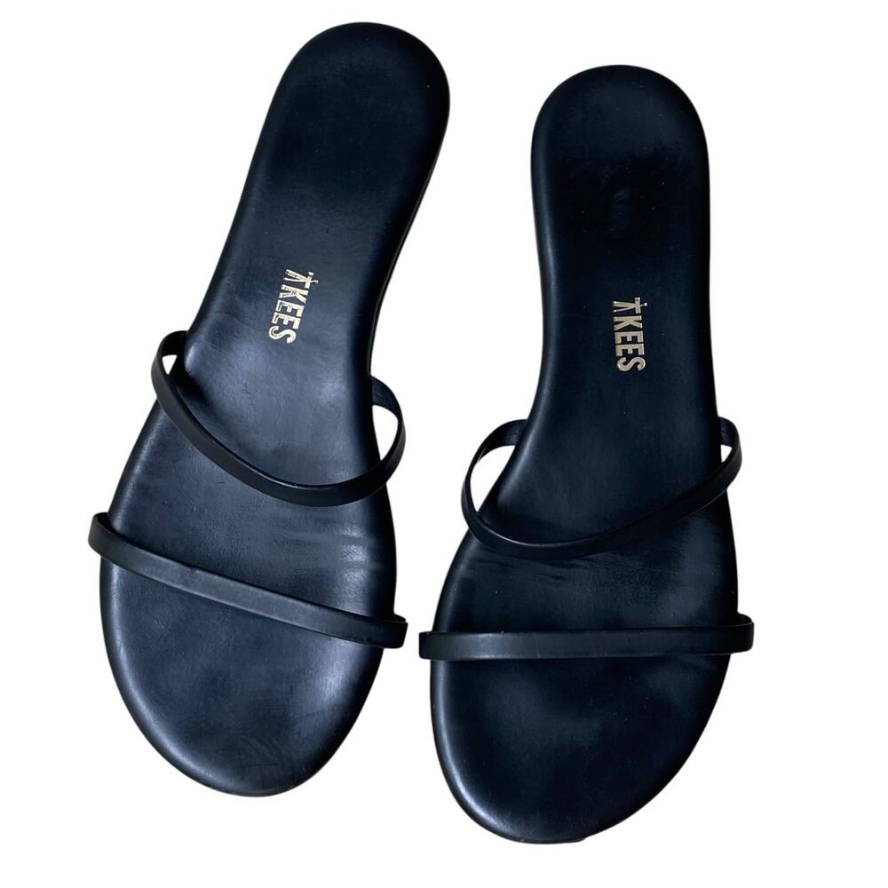 Tkees Gemma Leather Sandals US 8 Black Two Strap Slides Minimalist Neutral - Picture 13 of 14